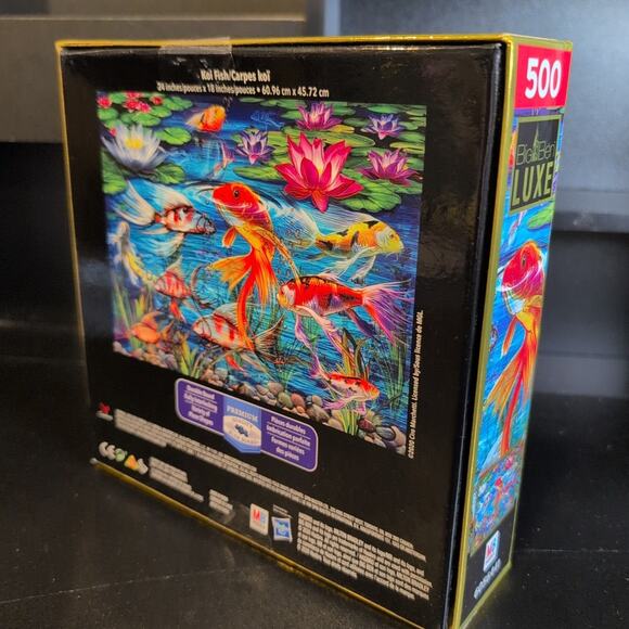MB Big Ben Luxe Koi Fish 500 Piece Jigsaw Puzzle 24x18 – Premium Quality, Sealed - Picture 2 of 5